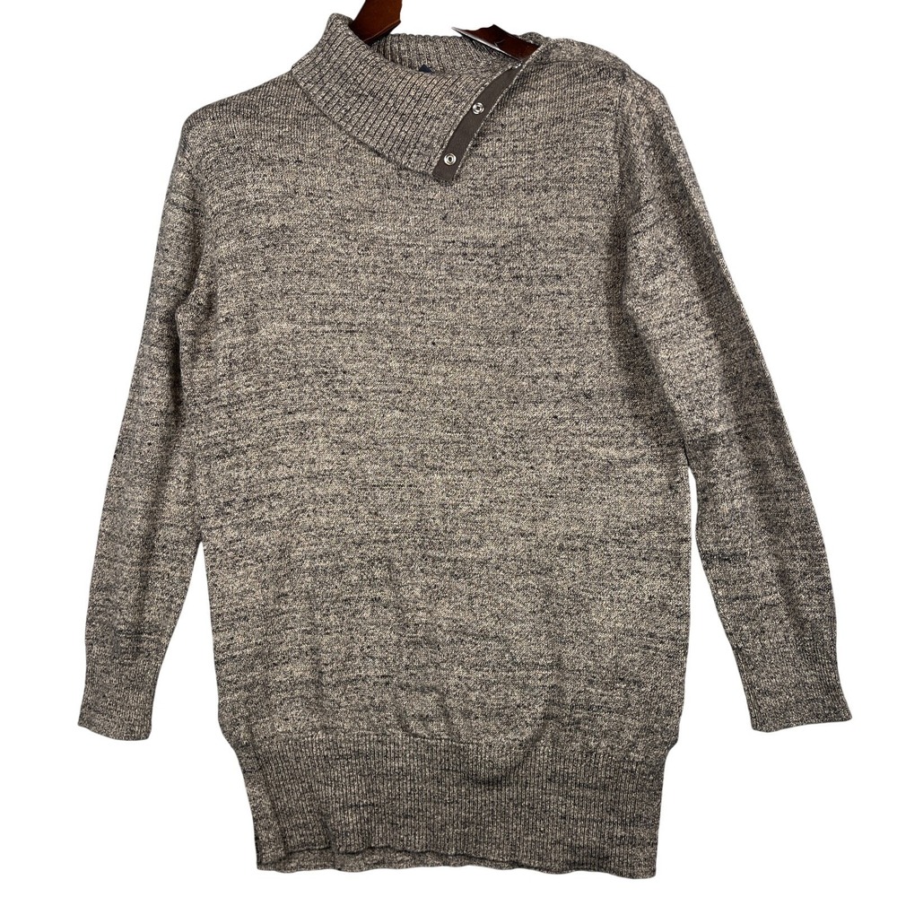 GAP Womens S Gray Heather Button Neck Tunic Sweater Long Sleeve Knit Turtleneck